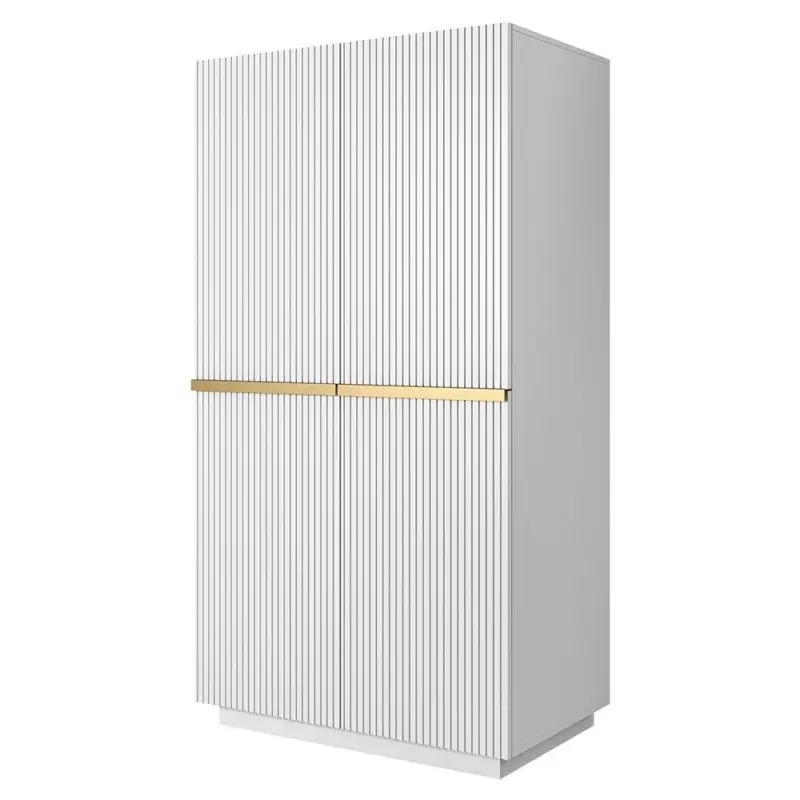 Sichere Zahlung Schlafzimmer Kleiderschrank mit 100 cm Breite in weiß matt mit goldenen Griffleisten, 2 Türen & 2 innenliegende Schubladen mit gerillter Front - NAVASOTA-141