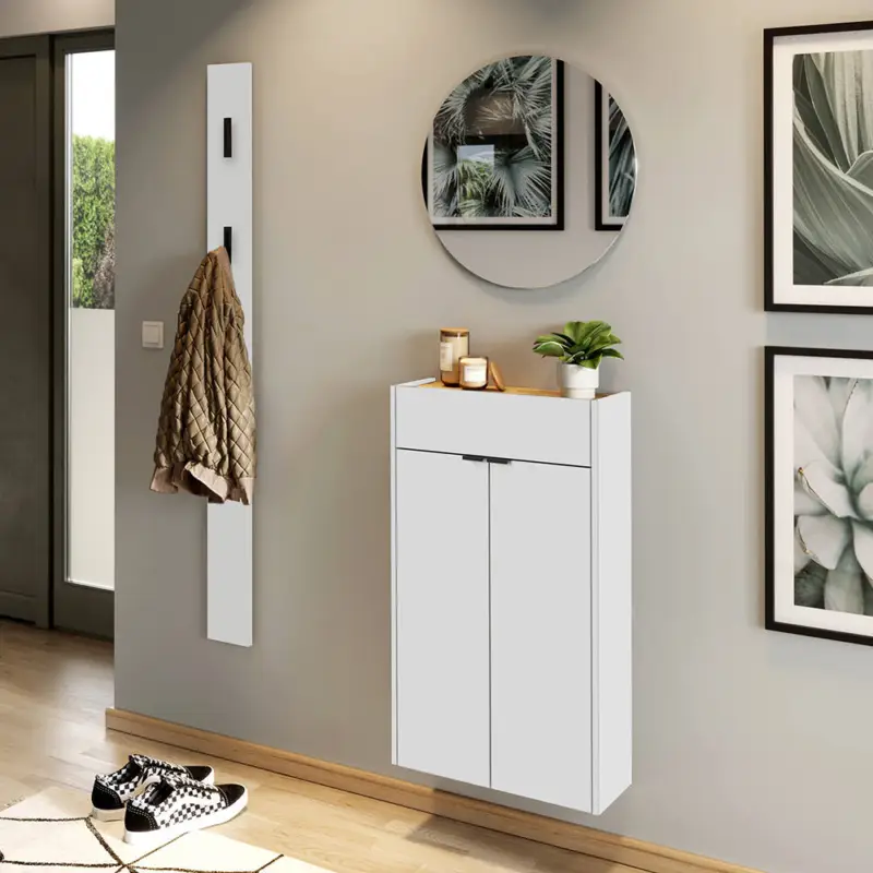 Preisreduziert Garderobe Flurgarderobe schmal in weiß mit Eiche ABERDEEN-01 modern 3-teilig mit 1 Garderobenpaneel