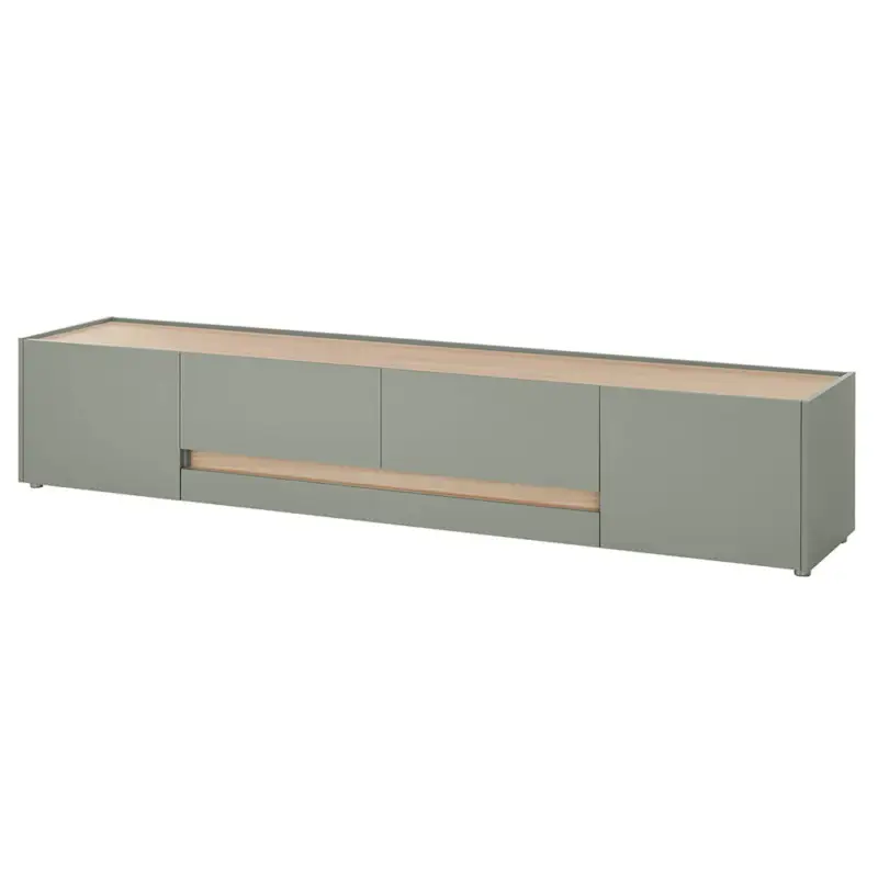Abverkauf Wohnzimmer Lowboard mit 220 cm Breite in grün mit Eiche, 2 Türen & 2 Schubkästen - CRISP-61
