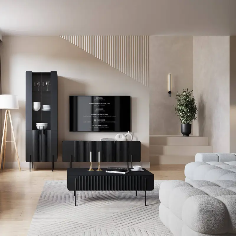 Sofort Bestellen Wohnwand Set in Schwarz matt, modernes griffloses Design, 3-teilig - MEAFORD-141
