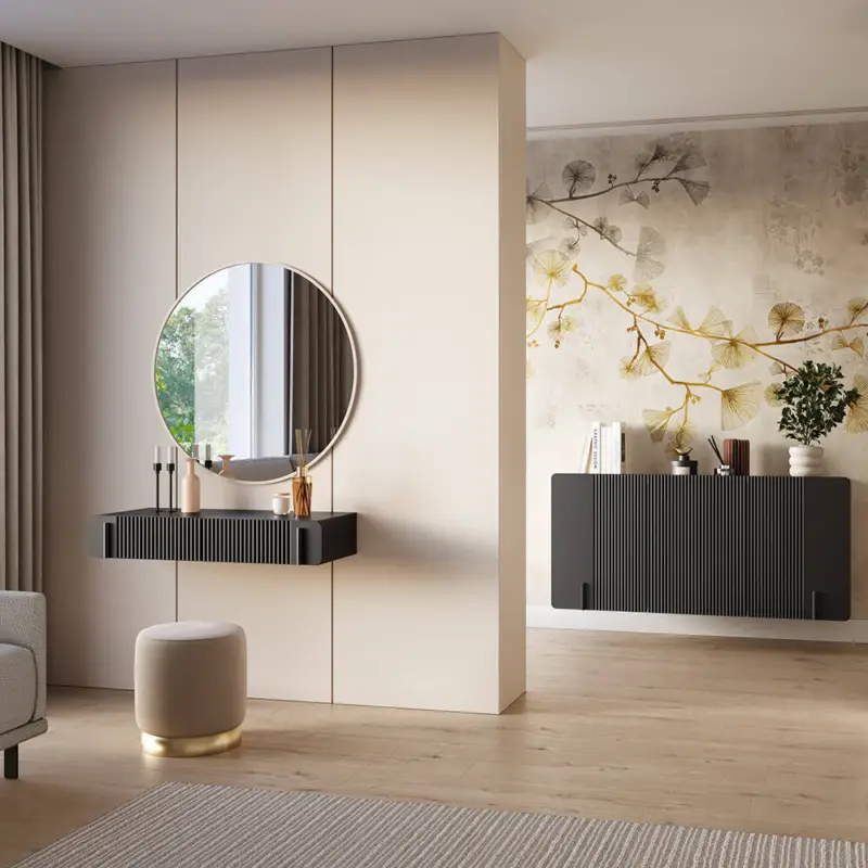 Top-Angebot Schlafzimmer-Set in Schwarz matt mit wandhängendem, grifflosem Design, 2-teilig - MEAFORD-141