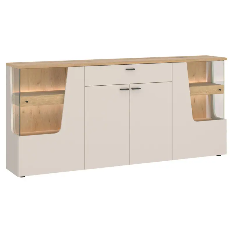 Billig Wohnzimmer Sideboard mit 190 cm Breite in Kaschmir und Eiche, 4 Türen & 1 Schublade - CARMONA-129