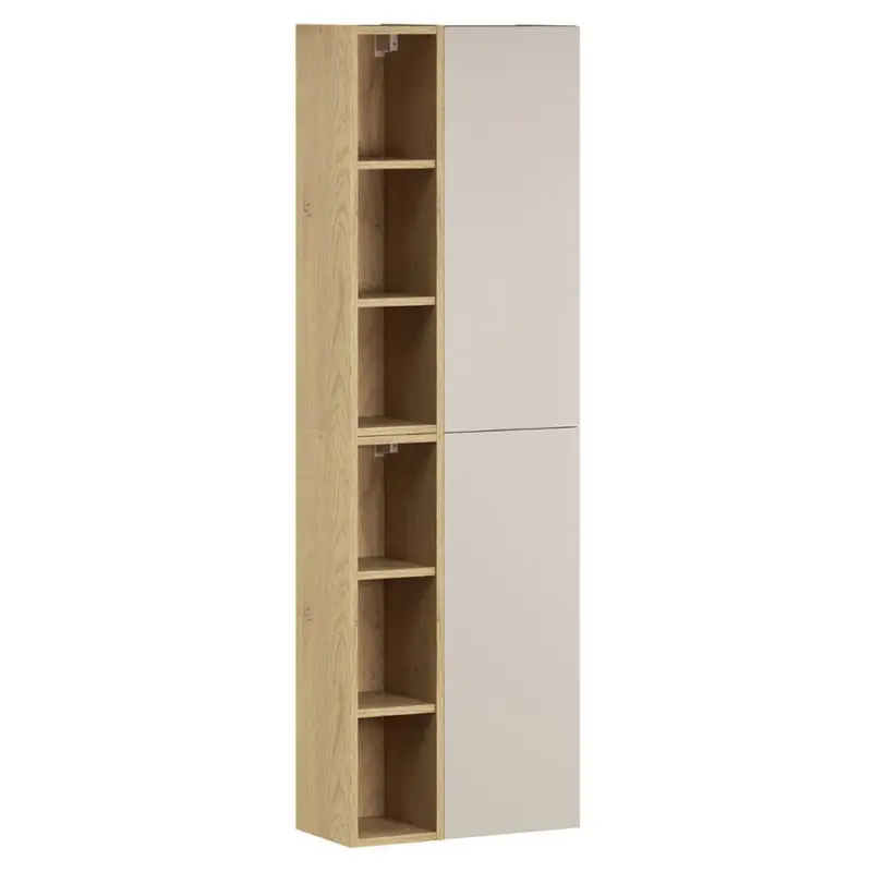 Badezimmer Hochschrank mit 50 cm Breite in kaschmir und Eiche, 2 Türen & 6 offene Fächer - DURANGO-56 Sichere Zahlung