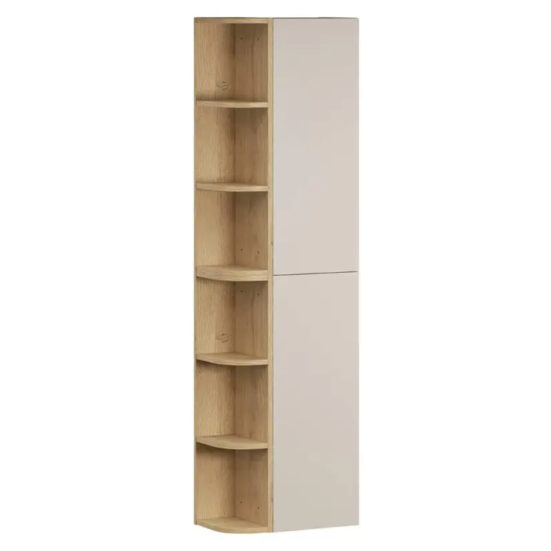 Badezimmer Hochschrank mit 45 cm Breite in kaschmir und Eiche, 2 Türen & 6 offene Fächer - DURANGO-56 Super-Preis