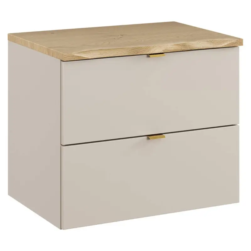 Markenprodukt Badezimmer Waschtischunterschrank mit 60 cm Breite in kaschmir & Eiche mit Baumkantenoptik, 2 Schubladen - DURANGO-56