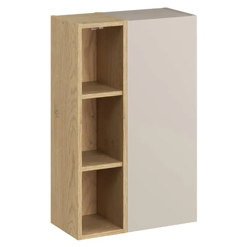 Markenprodukt Badezimmer Hängeschrank mit 50 cm Breite in kaschmir und Eiche, 1 Tür & 3 Fächer - DURANGO-56