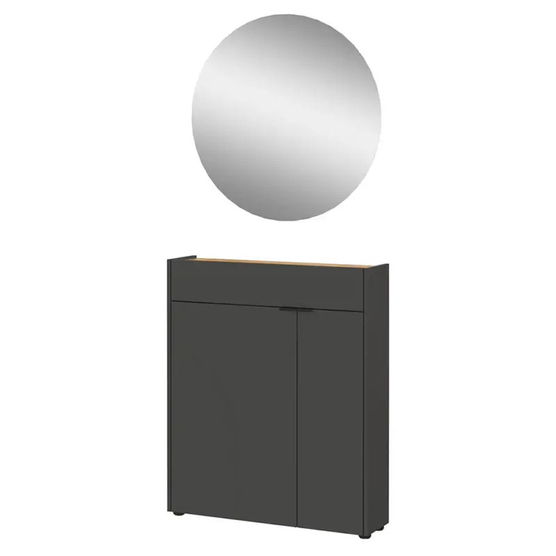 Garderobe Flurgarderobe schmal in grau mit Eiche ABERDEEN-01 modern 2-teilig mit Spiegel & Schuhschrank Kracherpreis