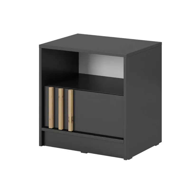 Schlafzimmer Nachttisch mit 51 cm Breite in Graphit mit Eiche, Akustikpaneel-Optik - NAMUR-160 Direkt Vom Hersteller