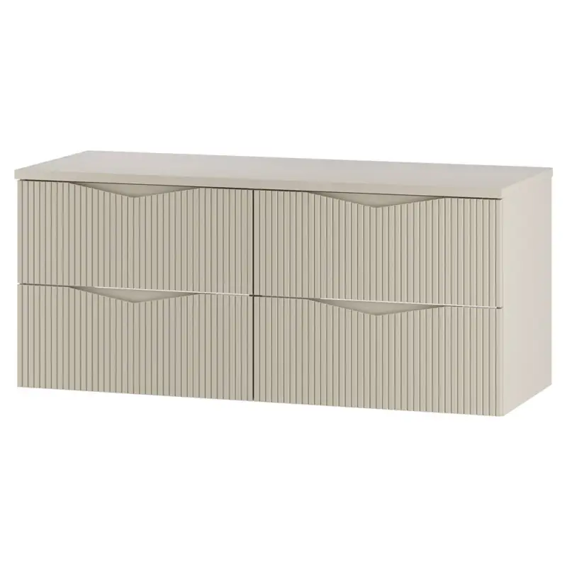 Solange Der Vorrat Reicht Badezimmer Doppelwaschtischunterschrank mit 120 cm Breite in beige mit gerillter Front, 4 Schubladen - CALURI-140