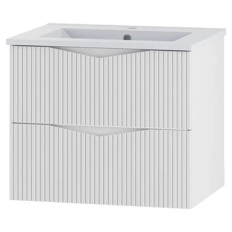 Rabatt Badezimmer Waschtisch mit 60 cm Breite in weiß mit gerillter Front, 2 Schubladen - CALURI-140