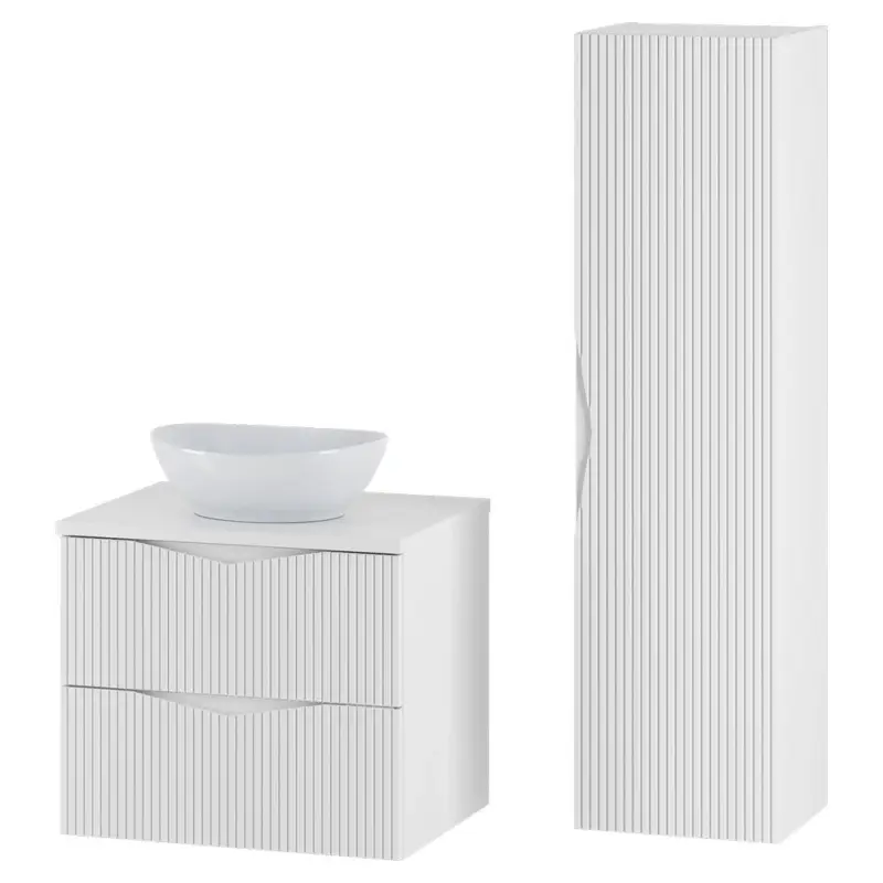 Badmöbel-Set 2-teilig mit 60 cm Waschtisch in weiß mit gerillter Front - CALURI-140 Beliebt