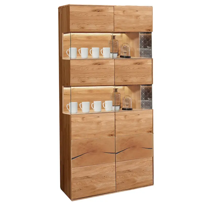 Wohnzimmer Vitrinenschrank inkl. LED Beleuchtung, 100 cm breit, in Eiche massiv, 2 Türen - WESTON-69 Preisreduziert