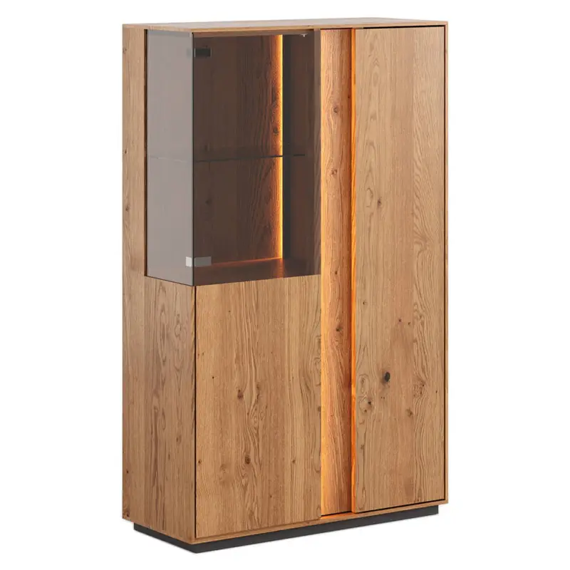 Wohnzimmer Highboard mit 85 cm Breite in Eiche massiv geölt, inkl. LED-Beleuchtung - CARISOLO-163 Markenprodukt