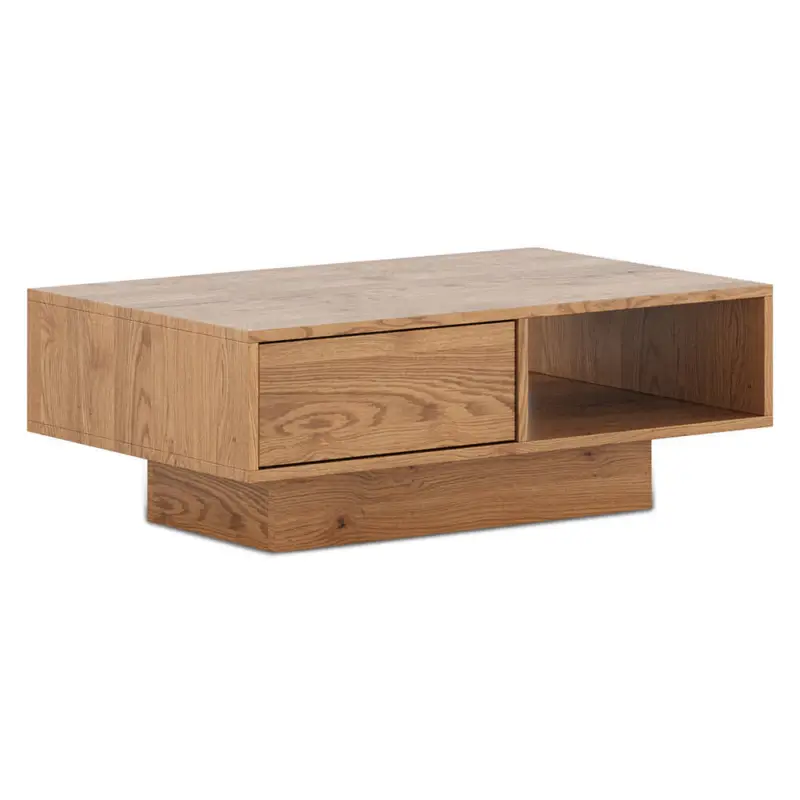 Wohnzimmer Couchtisch mit 110 cm Breite in Eiche massiv geölt, mit 1 Schublade & 1 offenem Fach - CARISOLO-163 Sonderaktion