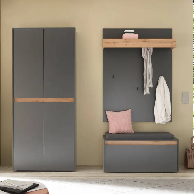Abverkauf Garderoben Set in anthrazit mit Eiche, 3-teilig mit Schuhschrank - CRISP-61