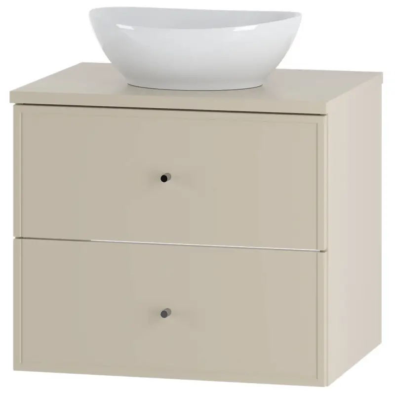 Abverkauf Badezimmer Waschtisch mit 60 cm Breite in beige mit Softclose-Funktion, 2 Schubladen & Keramik Waschbecken - MURANO-140