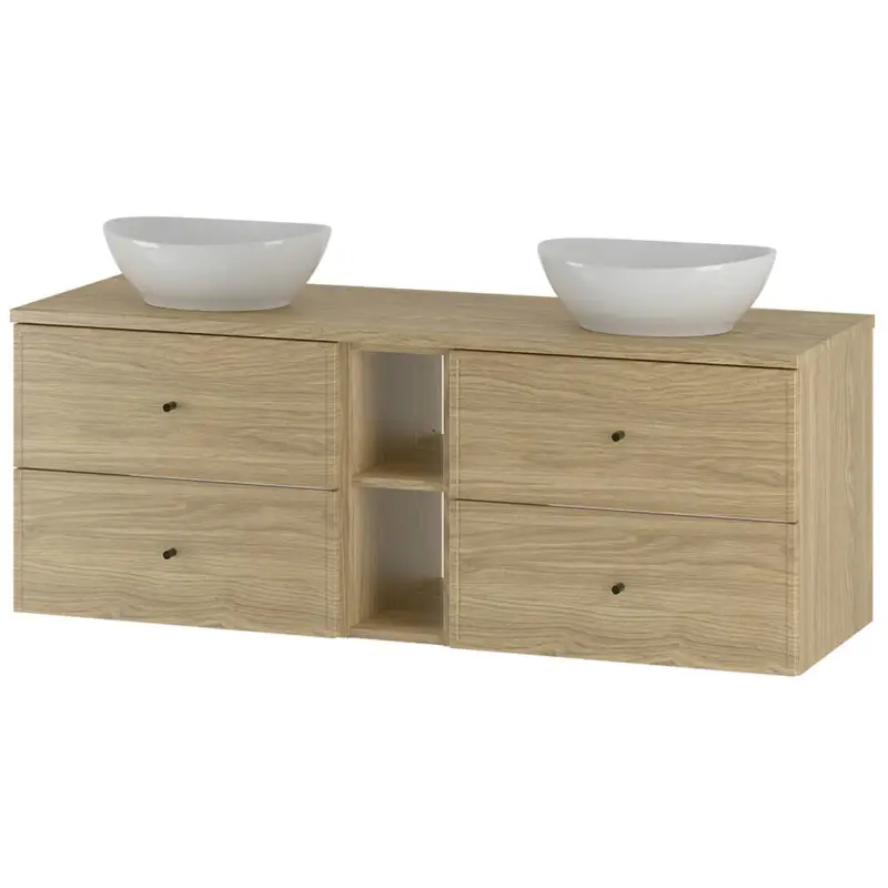 Badezimmer Waschtisch mit 140 cm Breite in Eiche mit Softclose-Funktion, 4 Schubladen & Keramik Waschbecken - MURANO-140 Preisreduziert