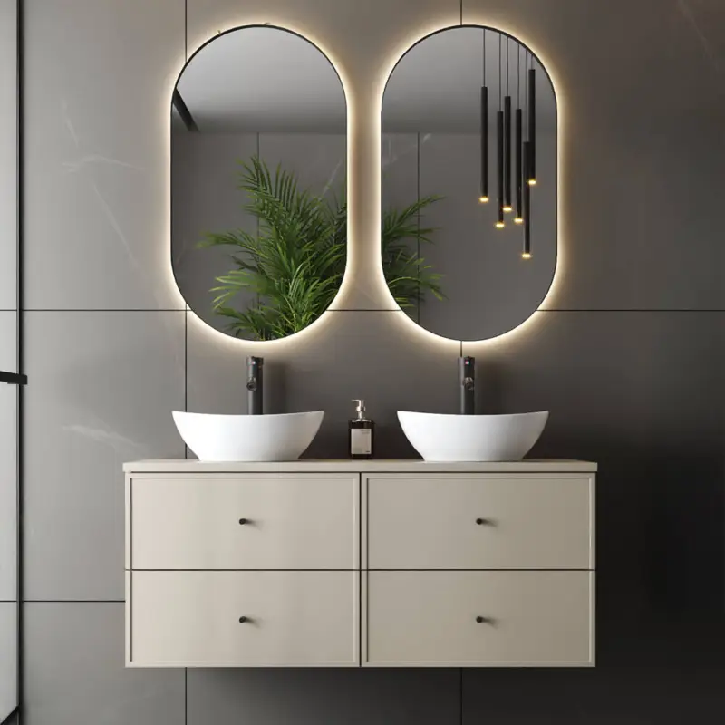 Badmöbel-Set 3-teilig mit 120 cm Waschtisch & 2 Spiegeln in beige - MURANO-140 Beliebt