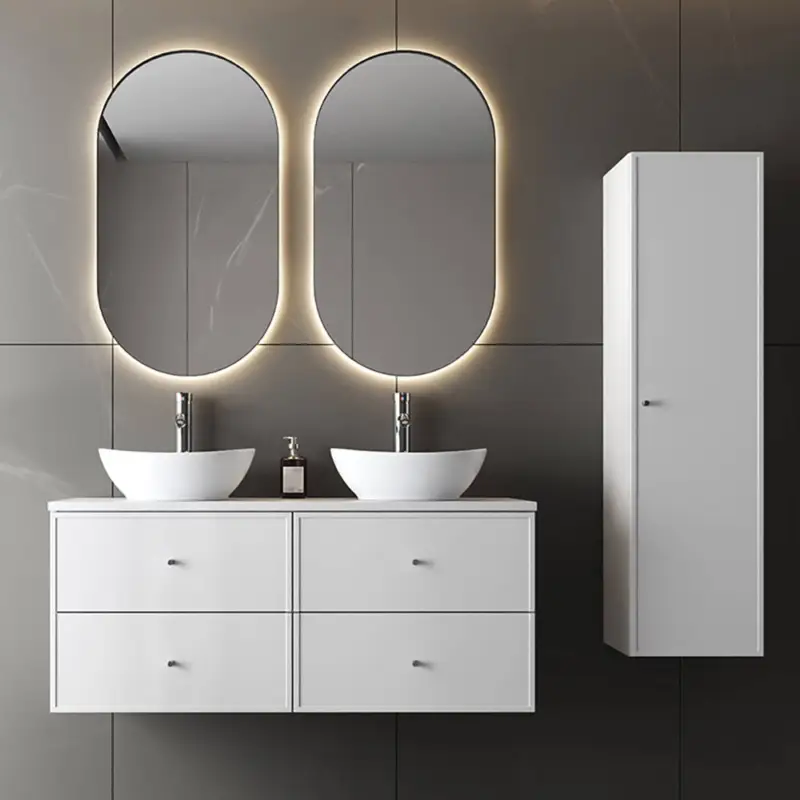Sichere Zahlung Badmöbel-Set 4-teilig mit 120 cm Waschtisch, Hochschrank & 2 Spiegeln in weiß - MURANO-140