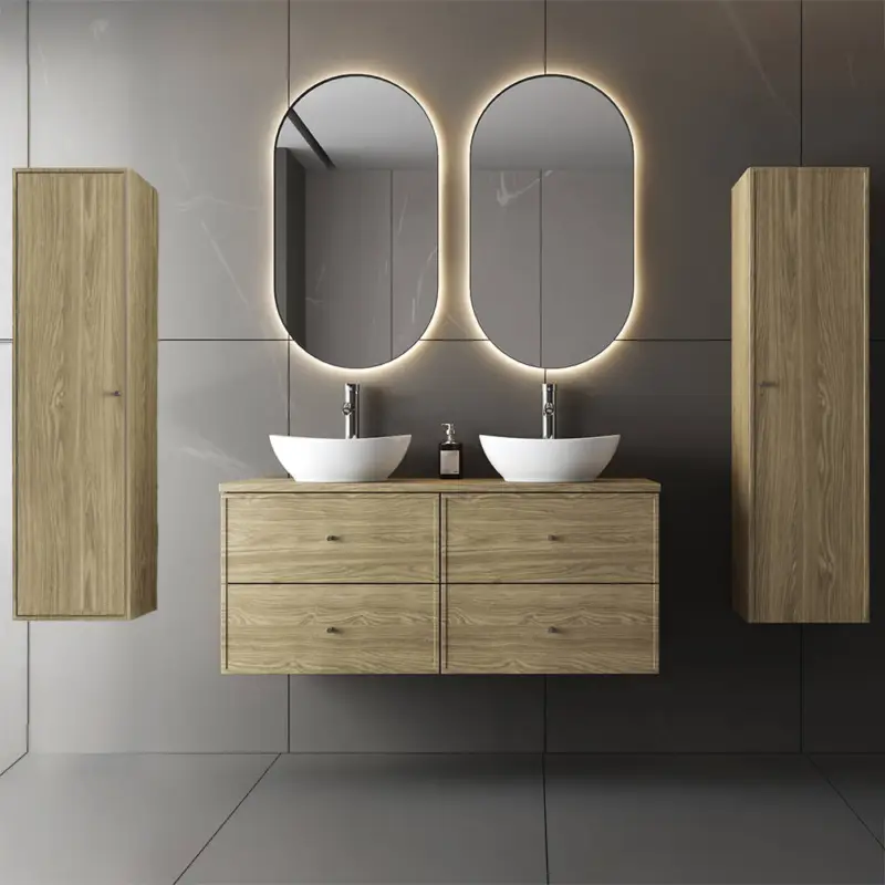 Mega-Angebot Badmöbel-Set 5-teilig mit 120 cm Waschtisch, 2 Hochschränke & 2 Spiegeln in Eiche - MURANO-140