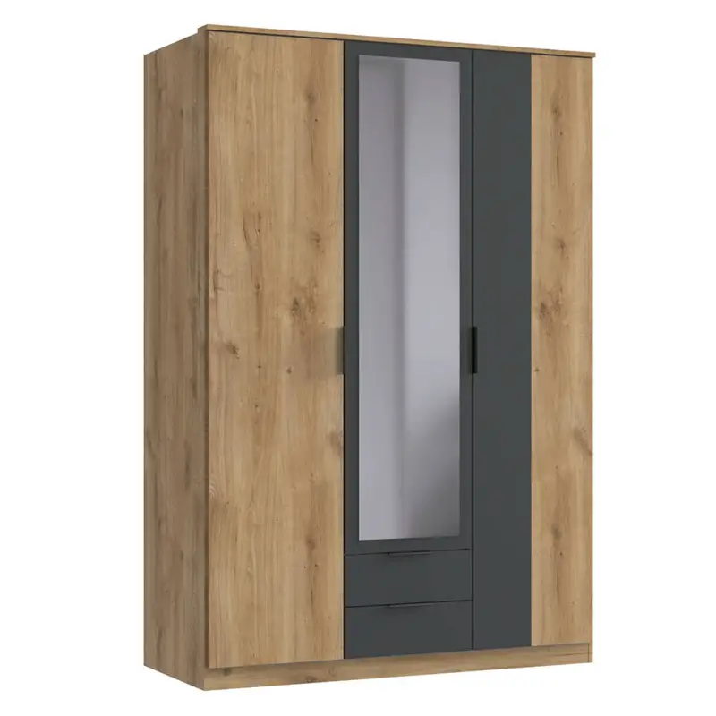 Sofort Bestellen Jugendzimmer Kleiderschrank 135 cm breit in Eiche mit graphit, 3 Türen & 3 Schubkästen - TULUM-43