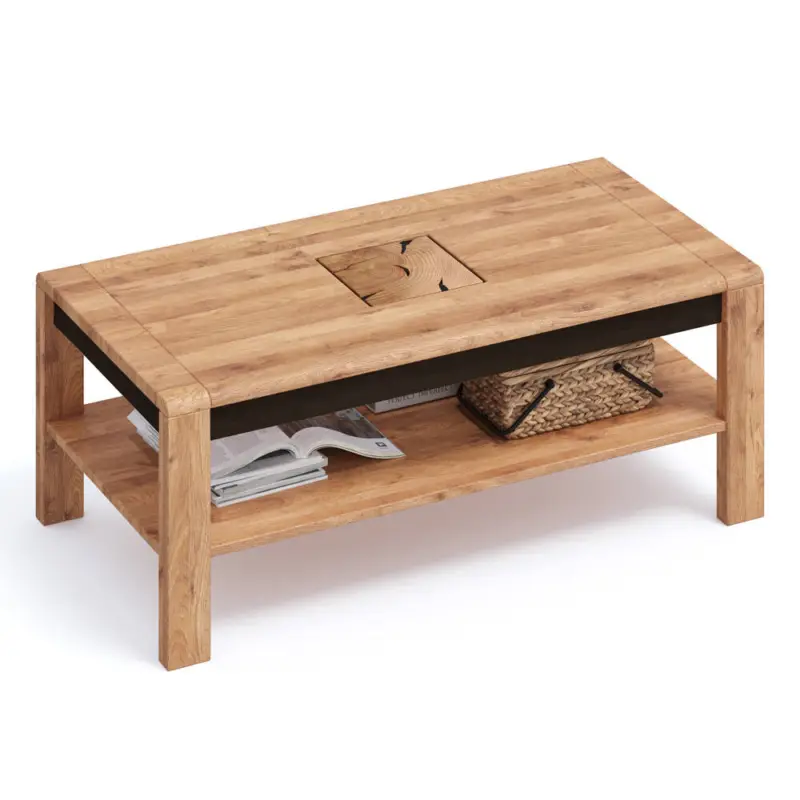 Preisreduziert Wohnzimmer Couchtisch, 118 cm breit, Eiche massiv geölt, mit Hirnholz - WOODBRIDGE-69