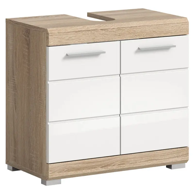 Heißes Angebot Badezimmer Waschbeckenunterschrank, 60 cm breit, in Sonoma Eiche mit weiß Hochglanz - SIROCO-158