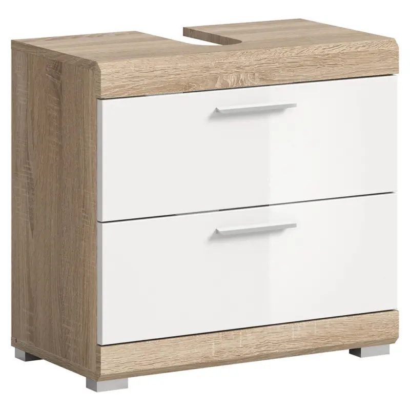 Badezimmer Waschbeckenunterschrank, 60 cm breit, in Sonoma Eiche mit weiß Hochglanz - SIROCO-158 Saisonangebot