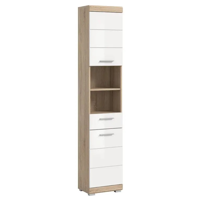 Jetzt Kaufen Badezimmer Hochschrank, 37 cm breit, in Sonoma Eiche mit weiß Hochglanz - SIROCO-158
