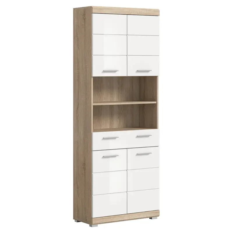 Abverkauf Badezimmer Hochschrank, 74 cm breit, in Sonoma Eiche mit weiß Hochglanz - SIROCO-158
