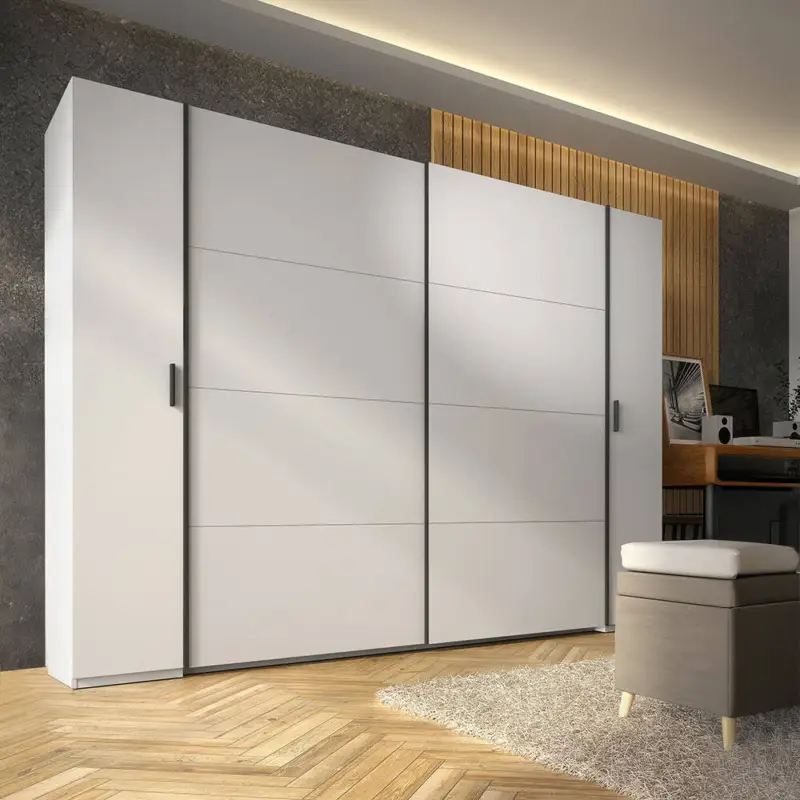 Sonderaktion Schlafzimmer Kleiderschrank 263 cm breit in Weiß mit 2 Drehtüren & 2 Schwebetüren - SASSARI-166