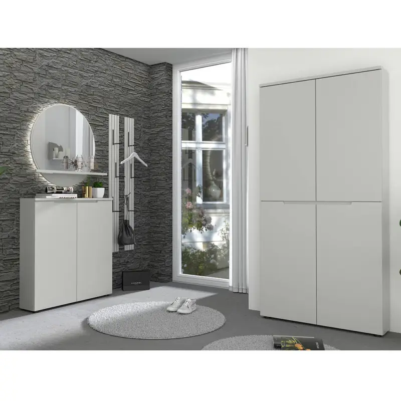 Bestseller Garderoben Set in Grau mit Schuhschränken, Spiegel inkl. LED Beleuchtung, 5 teilig - BREDA-36