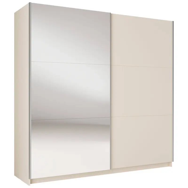 Schlafzimmer Kleiderschrank 200 cm breit in Beige mit 2 Schwebetüren, Kleiderstange & Spiegel - ANTIBES-166 Top-Preis