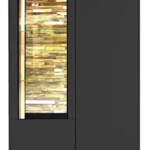 Sale Vitrinenschrank Como 81x180x42 cm Anthrazit matt lack / Asteiche-Dekor