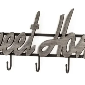 Versand Am Gleichen Tag Wandgarderobe Sweet Home 18 Metall schwarz-silber 60 x 24 cm
