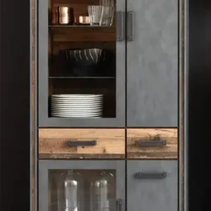 Vitrine Prime Grau/Braun Matera Old-Wood-Optik 89 x 212 x 42 cm Neu Im Sortiment