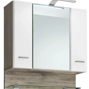 Sichere Zahlung Spiegelschrank Barolo San Remo Eiche hell Nachbildung/Weiß Hochglanz ca. 70 x 74 x 26 cm