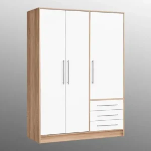 Drehtürenschrank Mars 3-türig 145 x 200 x 60 cm Korpus Sonoma Eiche/Front Weiß Geprüft