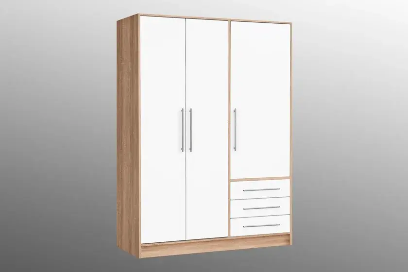 Drehtürenschrank Mars 3-türig 145 x 200 x 60 cm Korpus Sonoma Eiche/Front Weiß Geprüft