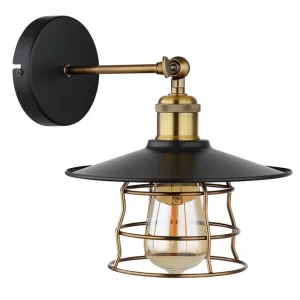 Highlight GLOBO Retrofit Wandleuchte Viejo 1-flg Schwarz /Altmessingfarbig 20x20 H.28cm Metall,Innen