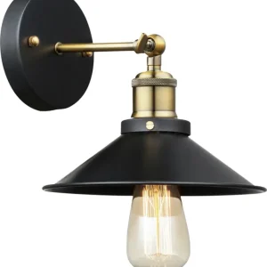Begrenztes Angebot GLOBO Retrofit Wandleuchte Lenius 1-flg Schwarz,Messingfarbig 22x22cm H.20cm Metall,Innen