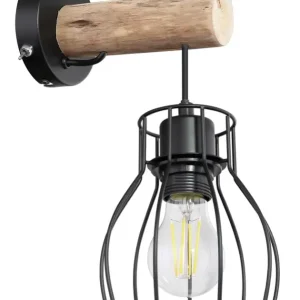 GLOBO Retrofit Wandleuchte Mina II Schwarz/Naturfarbig 13,6x17,5cm H30cm Solange Der Vorrat Reicht