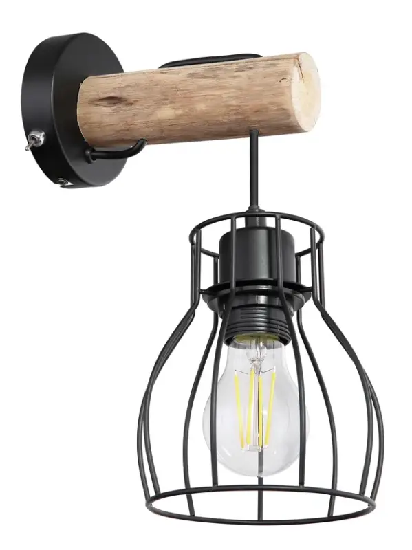 GLOBO Retrofit Wandleuchte Mina II Schwarz/Naturfarbig 13,6x17,5cm H30cm Solange Der Vorrat Reicht