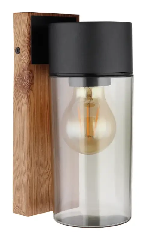 GLOBO Retrofit Außenwandleuchte Etsi 1-flg Holzoptik braun /Schwarz /Rauchfarbig 9x12,4cm H.22,5cm Metall,,spritzwassergeschützt,Außen Top-Seller