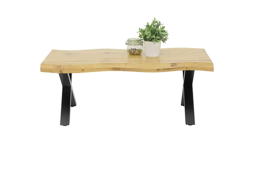 Couchtisch Lewis 110x60 cm - Wildeiche Nachbildung -X-Gestell Metall braun/schwarz Echt
