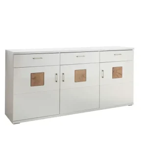 Schneller Versand Sideboard Topeka Weiß/Weiß Hochglanz/Eiche sandgestrahlt 180x91x43,8 cm