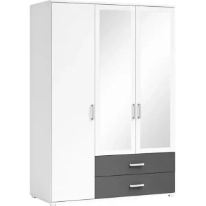 Bestpreis Kleiderschrank Inga 3-trg. 125x190x51 cm, weiß/graphit