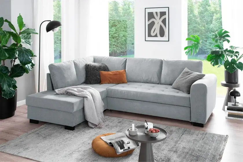 Ecksofa John 239x86x178 cm Primo light grey Garantierte Lieferung