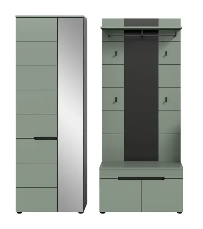 Garderobenkombination Canu 3-tlg. 160 x 37 x 190 cm Kunststoff melaminbeschichtet Smoke Green/Basaltgrau matt Rabatt