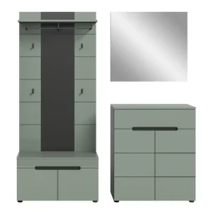 Online Kaufen Garderobenkombination Canu 4-tlg. 190 x 80 x 37 cm Kunststoff melaminbeschichtet matt Smoke Green/Basaltgrau